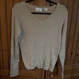 EP Pro Women's Sparkly Gold Ribbed V-Neck Sweater